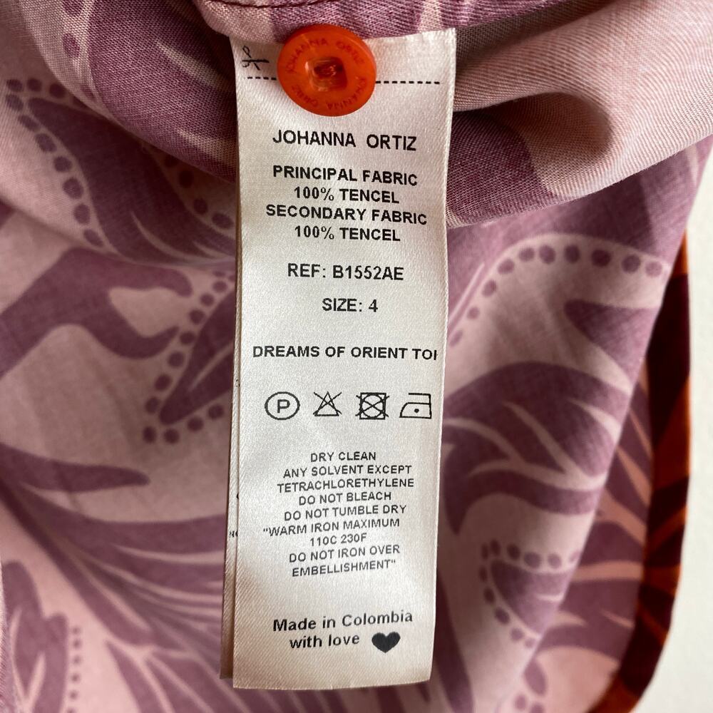 Johanna Ortiz Dreams Of Orient Ruffle Bib Blouse Red Orange Size 4 - Picture 15 of 16